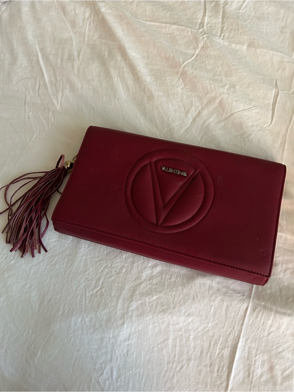 Valentino Red Leather Tassel Clutch